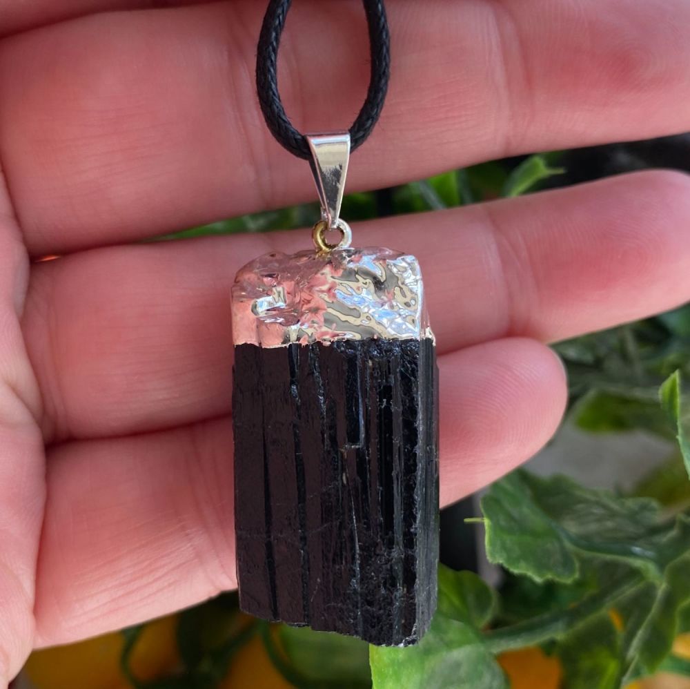 Black Tourmaline Pendant with Cord and Gift Box #Z6