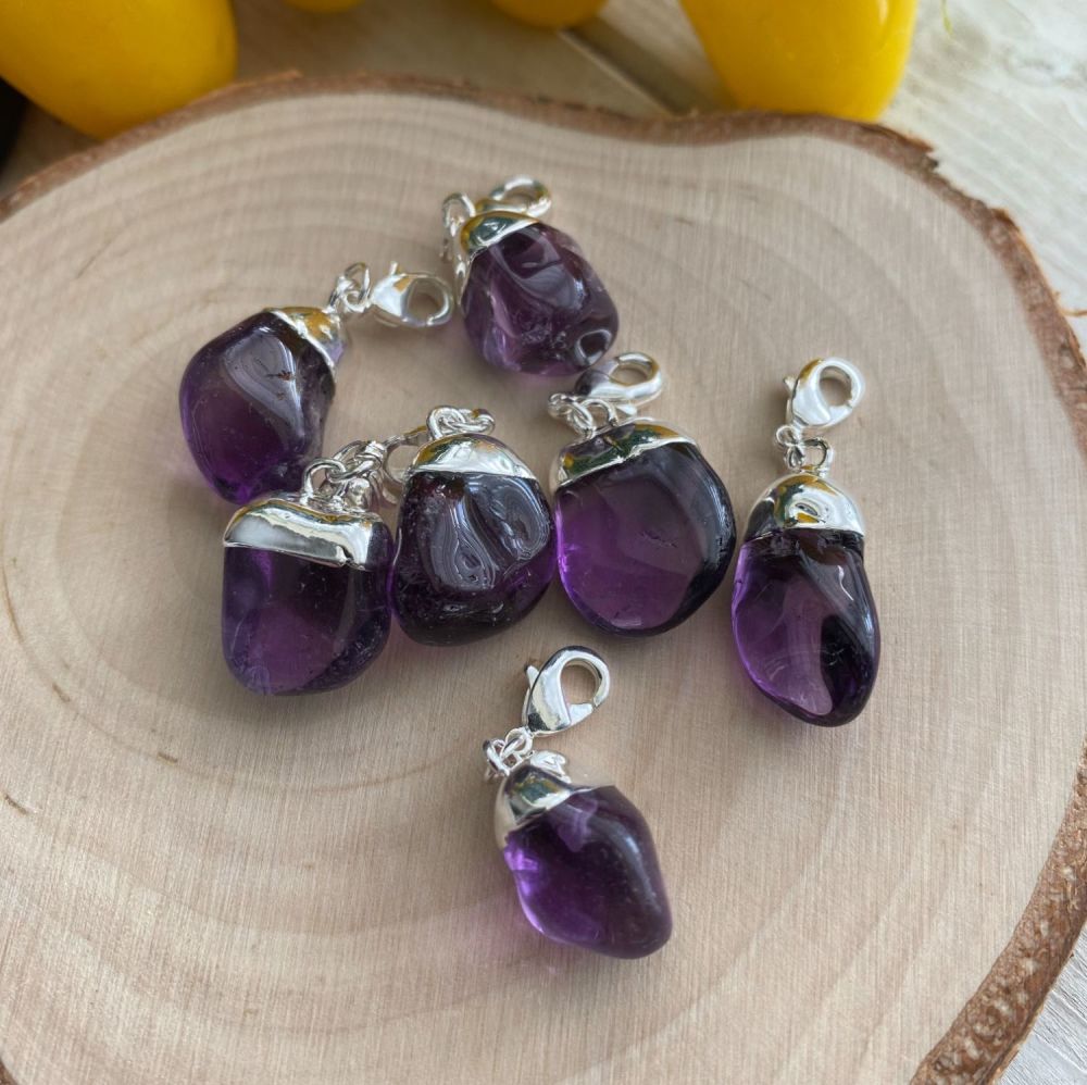 A Mini Tumble Electro Silver Plated Charm ~ Amethyst