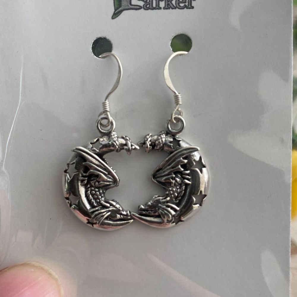 Lisa Parker Dragon and Moon 925 Sterling Silver Earrings ~ SALE
