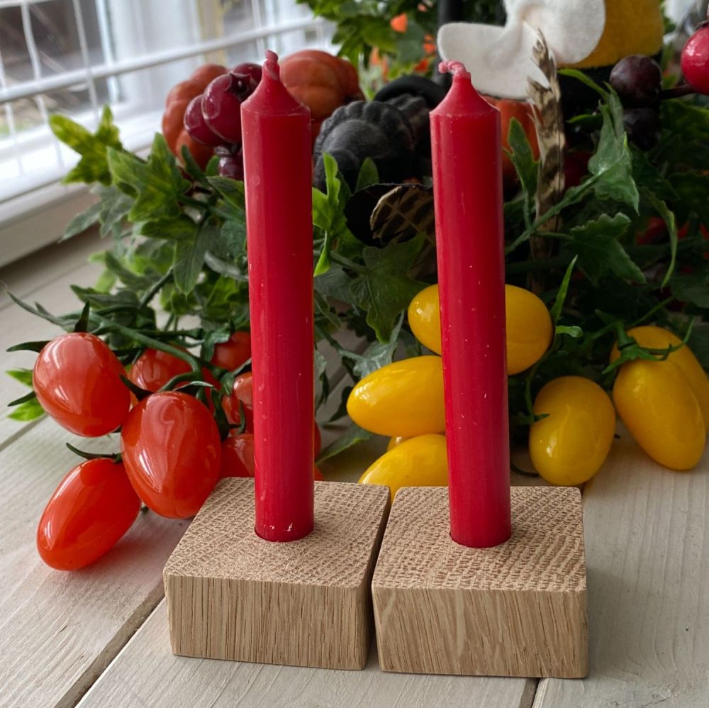 Pair of Simple Oak Candle Holders