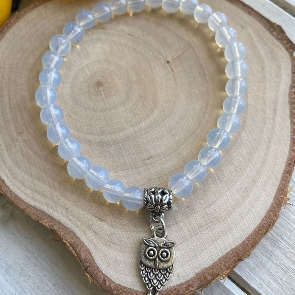 Crystal Bracelet with Opalite Beads and a Owl Charm