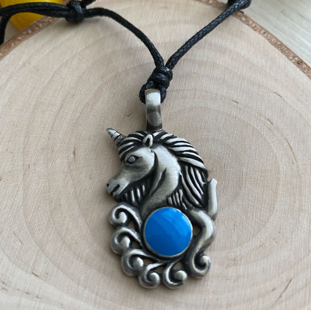 Pewter Unicorn Pendant with Black Cord
