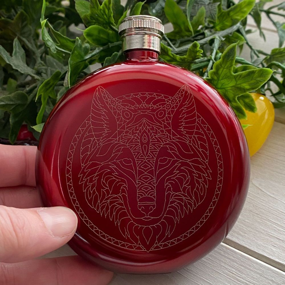 Sacred Wolf  Hip Flask ~ Red