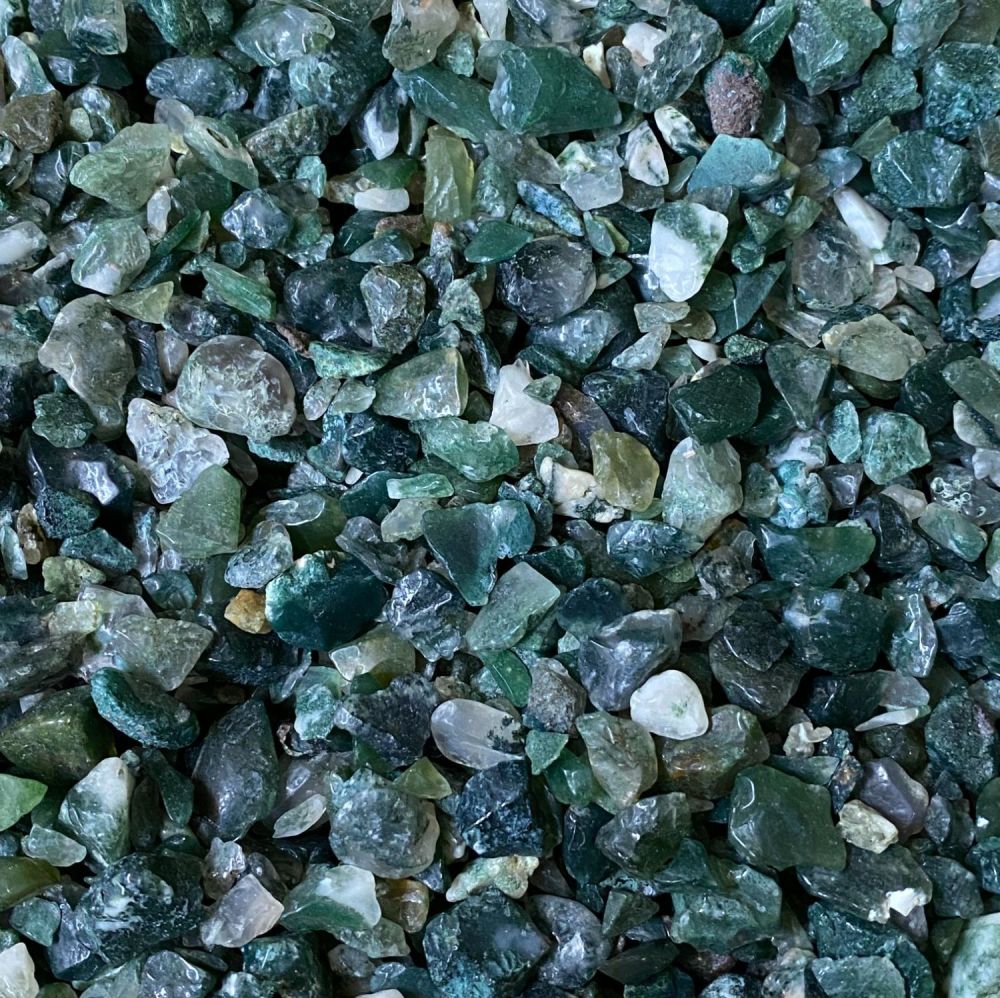 Moss Agate Crystal Chips ~ 50g Bag