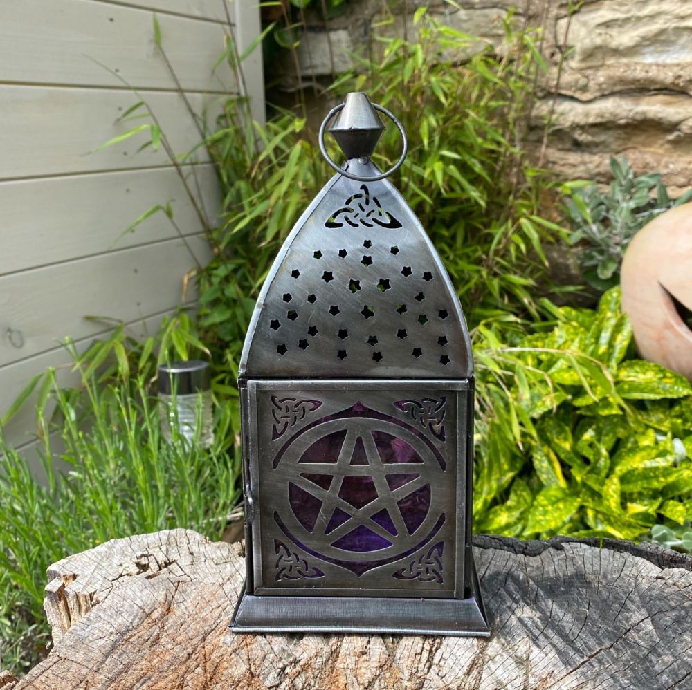 Lantern T Light Holder with Pentagram Design ~ Purple