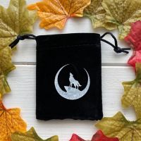 Black Velvet pouch with Wolf and Moon