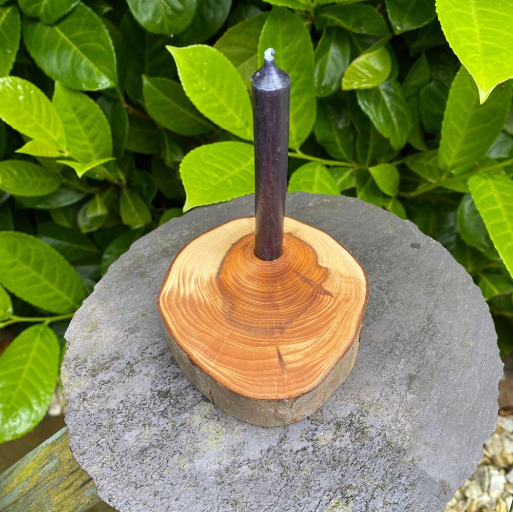 Handcrafted Yew Wood Candle Holder with Pentagram ~ #T3