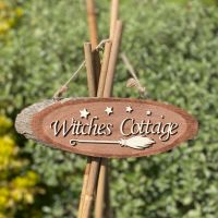 Witches Cottage Wooden Slice Sign