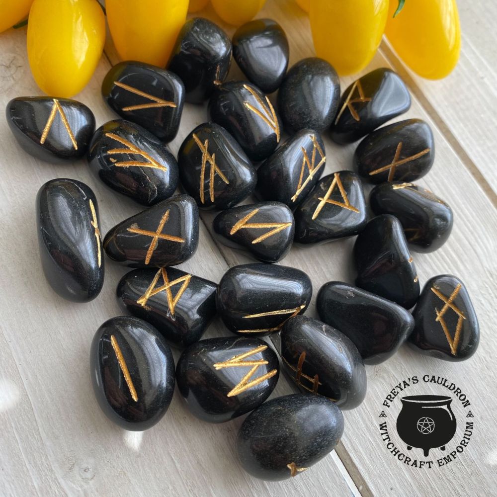 Black Agate Crystal Runes and Info Booklet