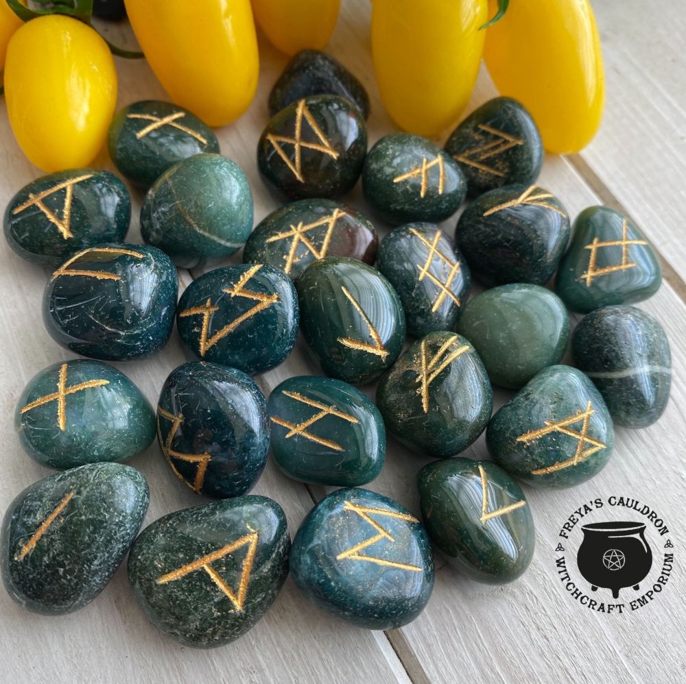 Green Aventurine Crystal Runes and Info Booklet