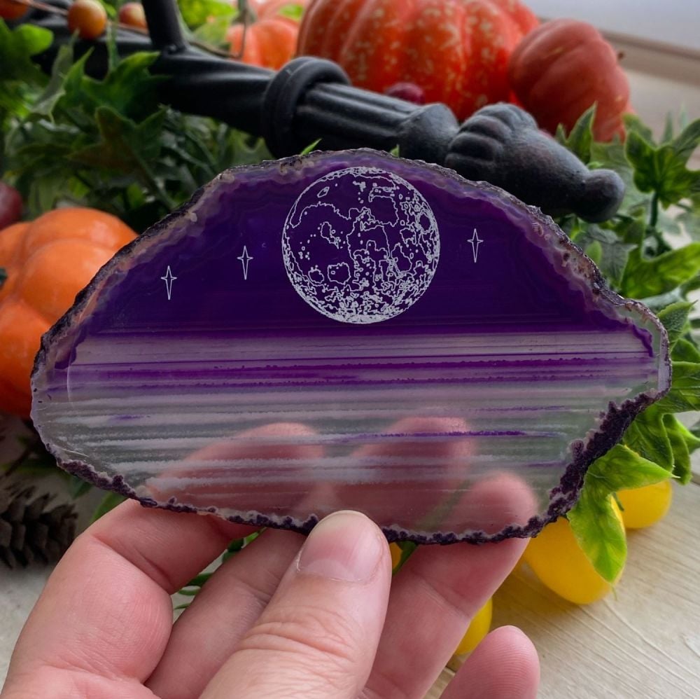 Agate Slice with Moon Design ~ Purple F40