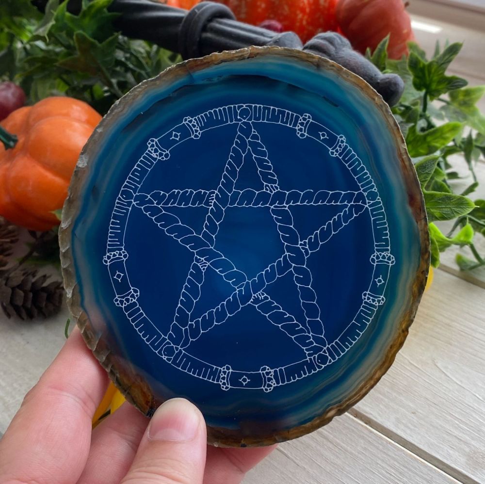 Agate Rope Pentagram  Amulet ~ Blue F43