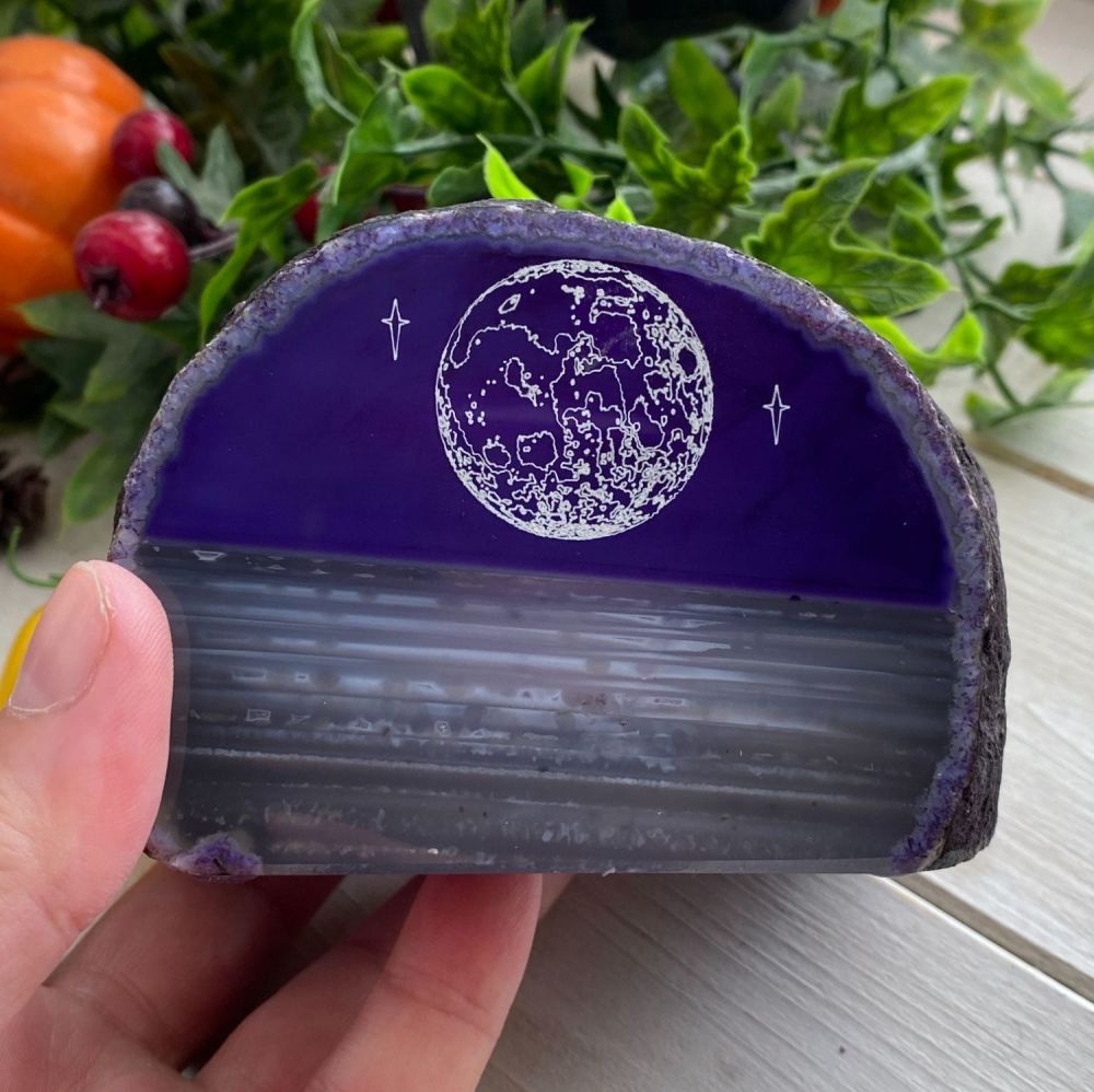 Agate Chunk T Light Holder with Moon Design ~ Purple F61