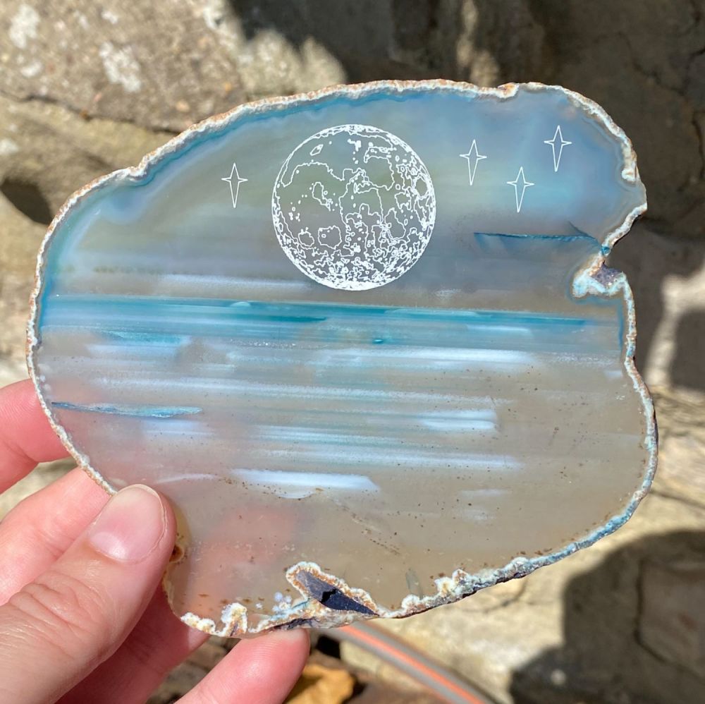 Agate Slice with Moon Design ~ Blue F45
