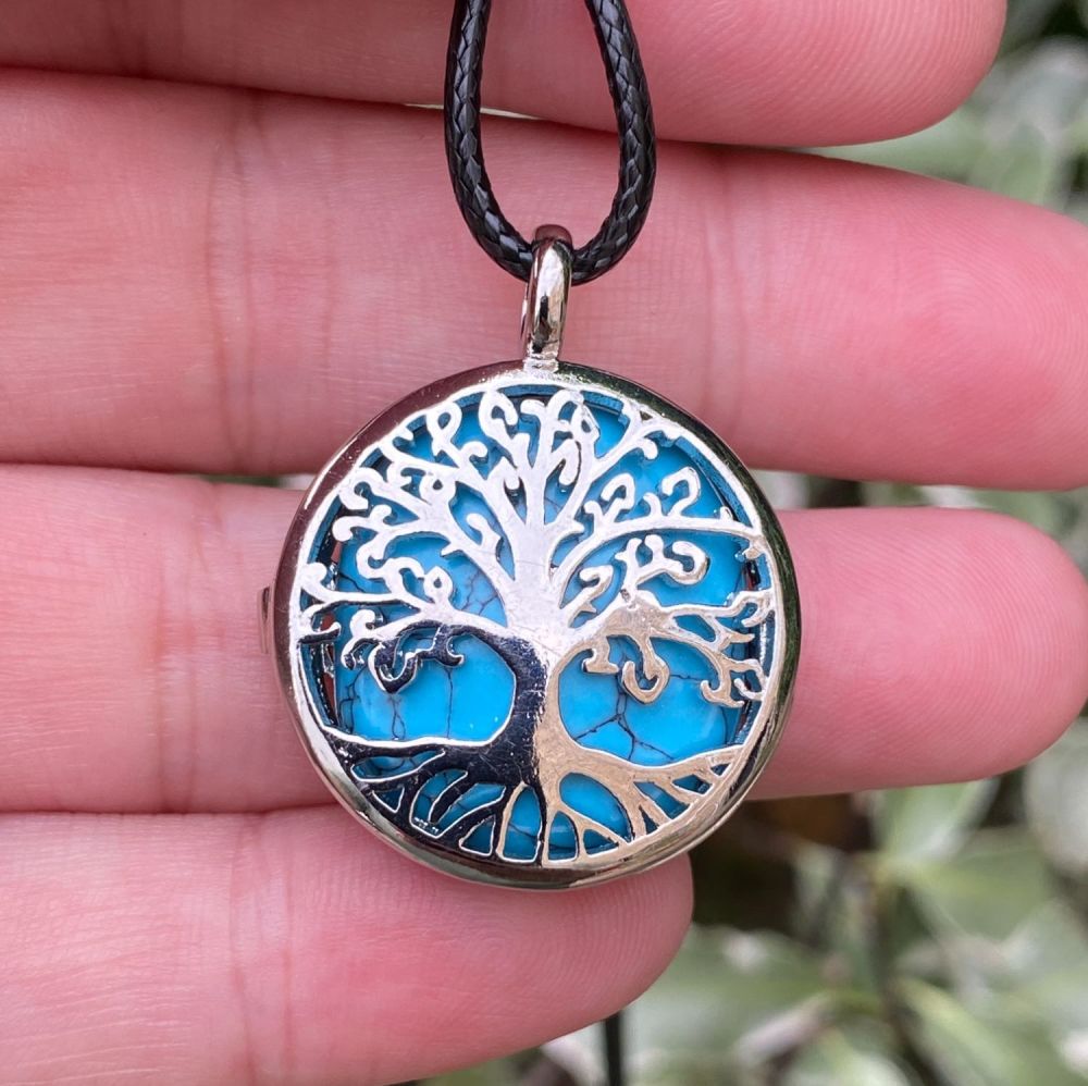 Tree of Life Crystal Locket Pendant with Blue Howlite