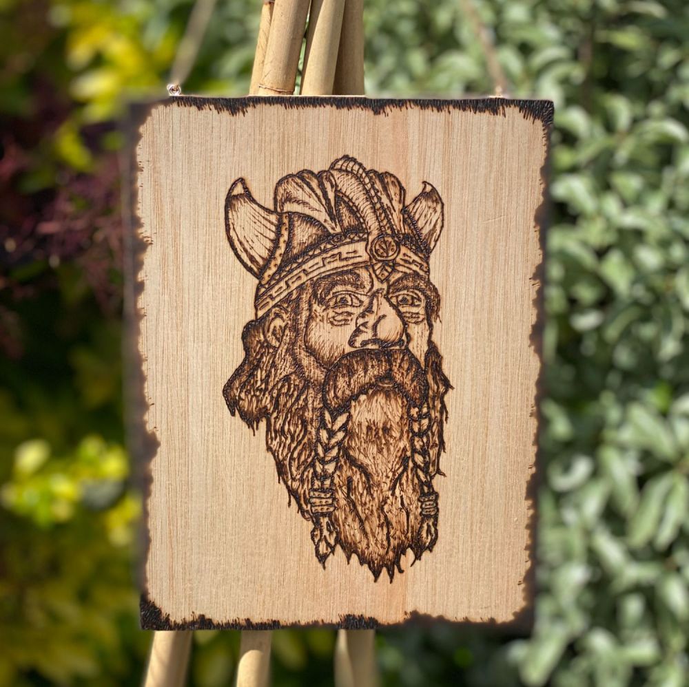 A Pyrographed Wooden Hanging Board with Erik the Viking~ #P5 ~ SALE