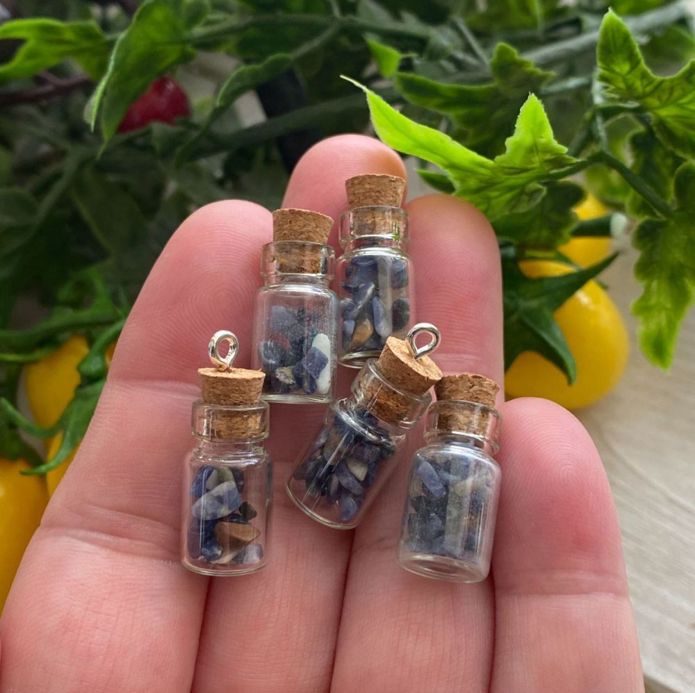 Cute Little Glass Bottles filled with Sodalite Crystal Chips ~ Set of 5