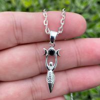 Sterling Silver Goddess and Black Stone Pendant with free chain