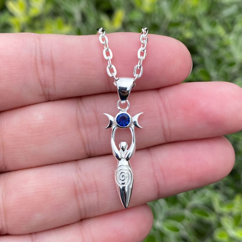 Sterling Silver Goddess and Blue Stone Pendant with free chain