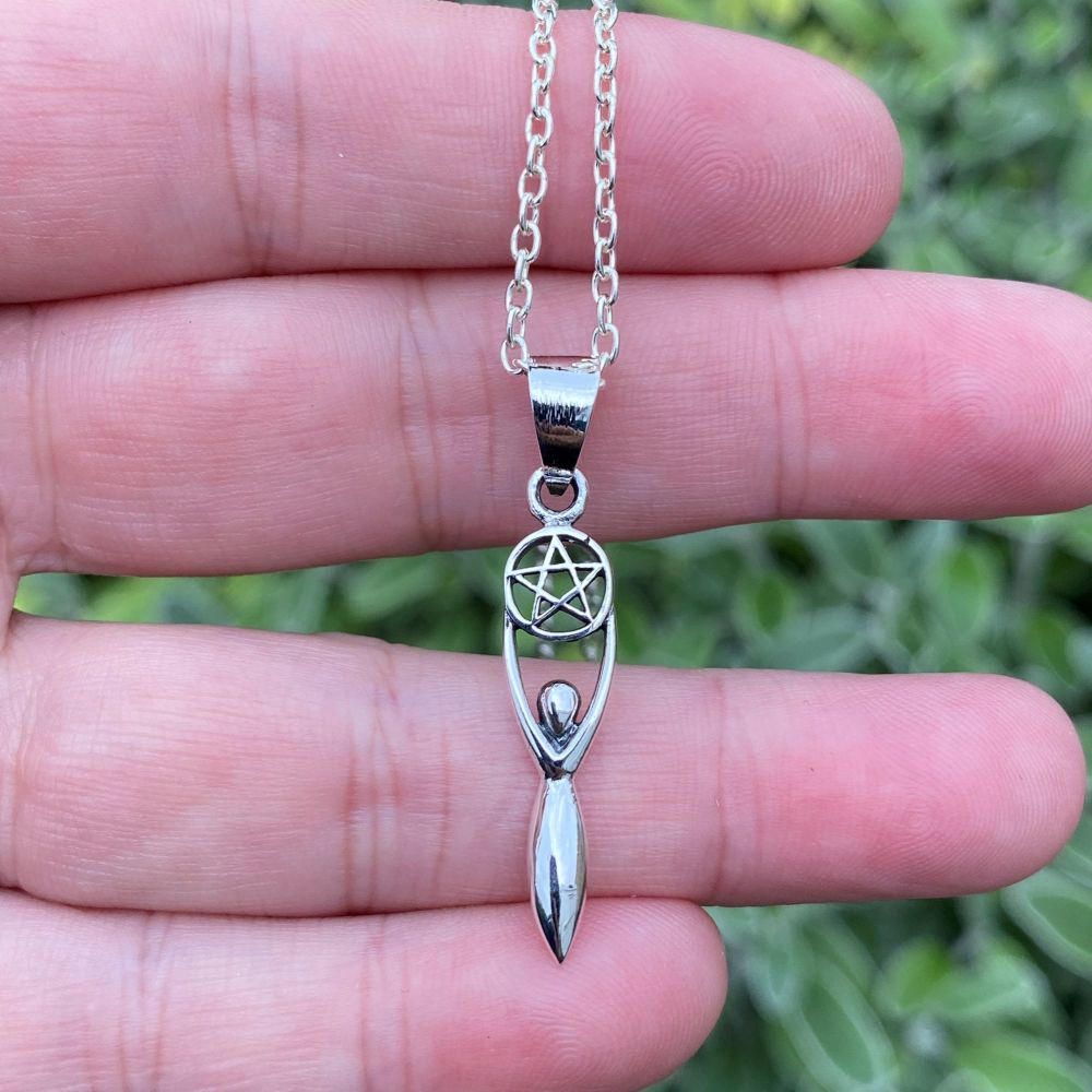 Sterling Silver Goddess with Pentagram with free chain