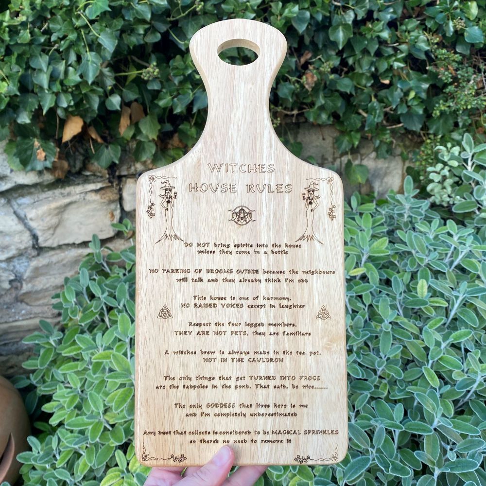 Witches House Rules ~ Handcrafted Wooden Herb Kitchen Board