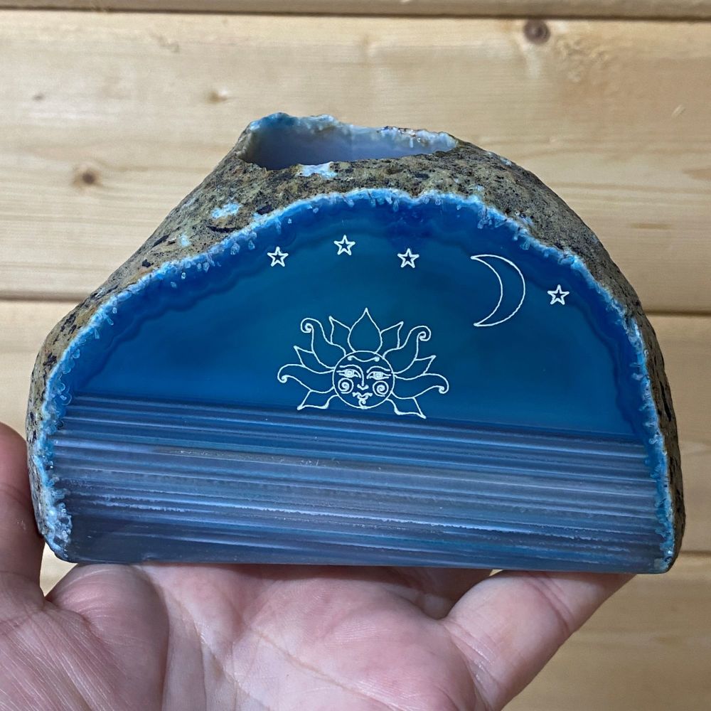 Agate Chunk T Light Holder with Seascape and Sunset design