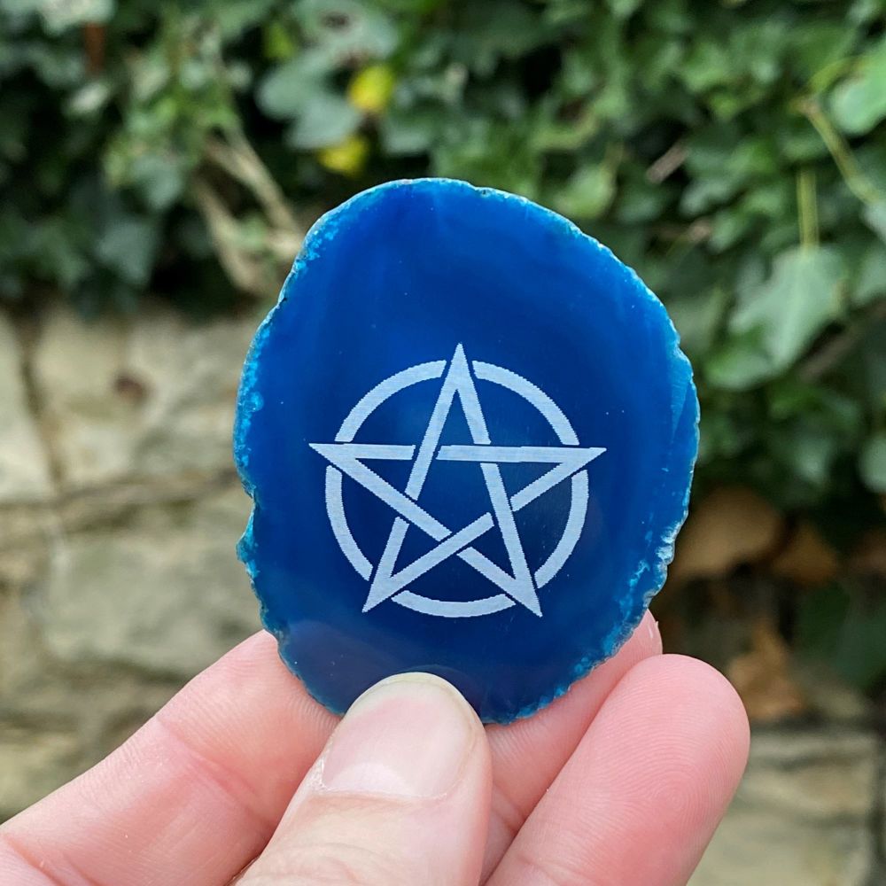 Agate Magnet with Pentagram design ~ Blue #H3