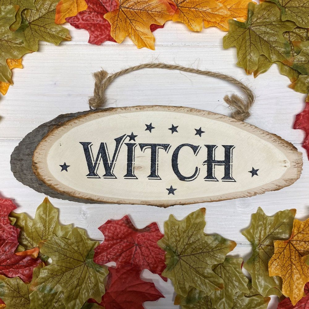Witch with Stars  Wooden Slice Sign