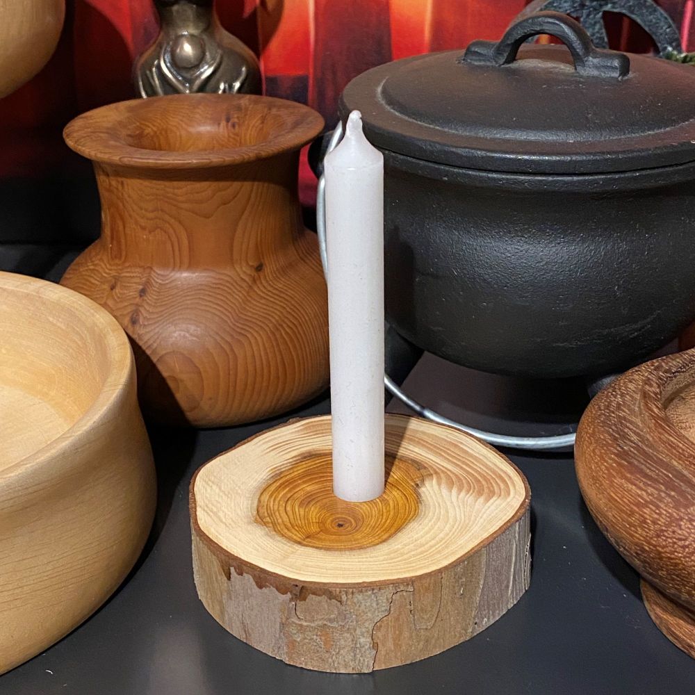 Handcrafted Simple Yew  Wood Candle Holder ~ #2