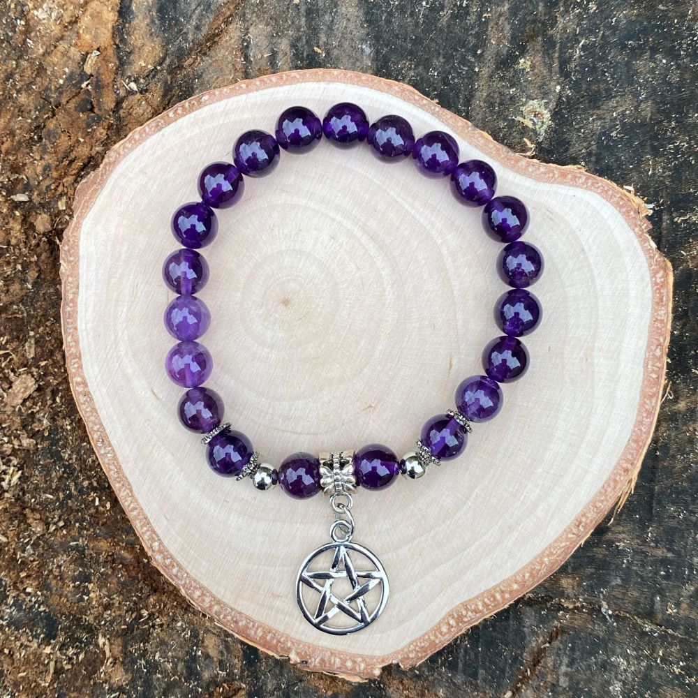 Amethyst  Crystal Bracelet with Pentagram Charm