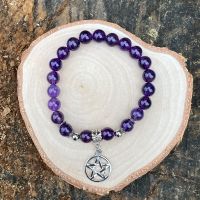 Amethyst  Crystal Bracelet with Pentagram Charm
