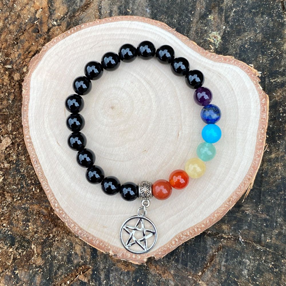 Chakra Bracelet with Pentagram Charm