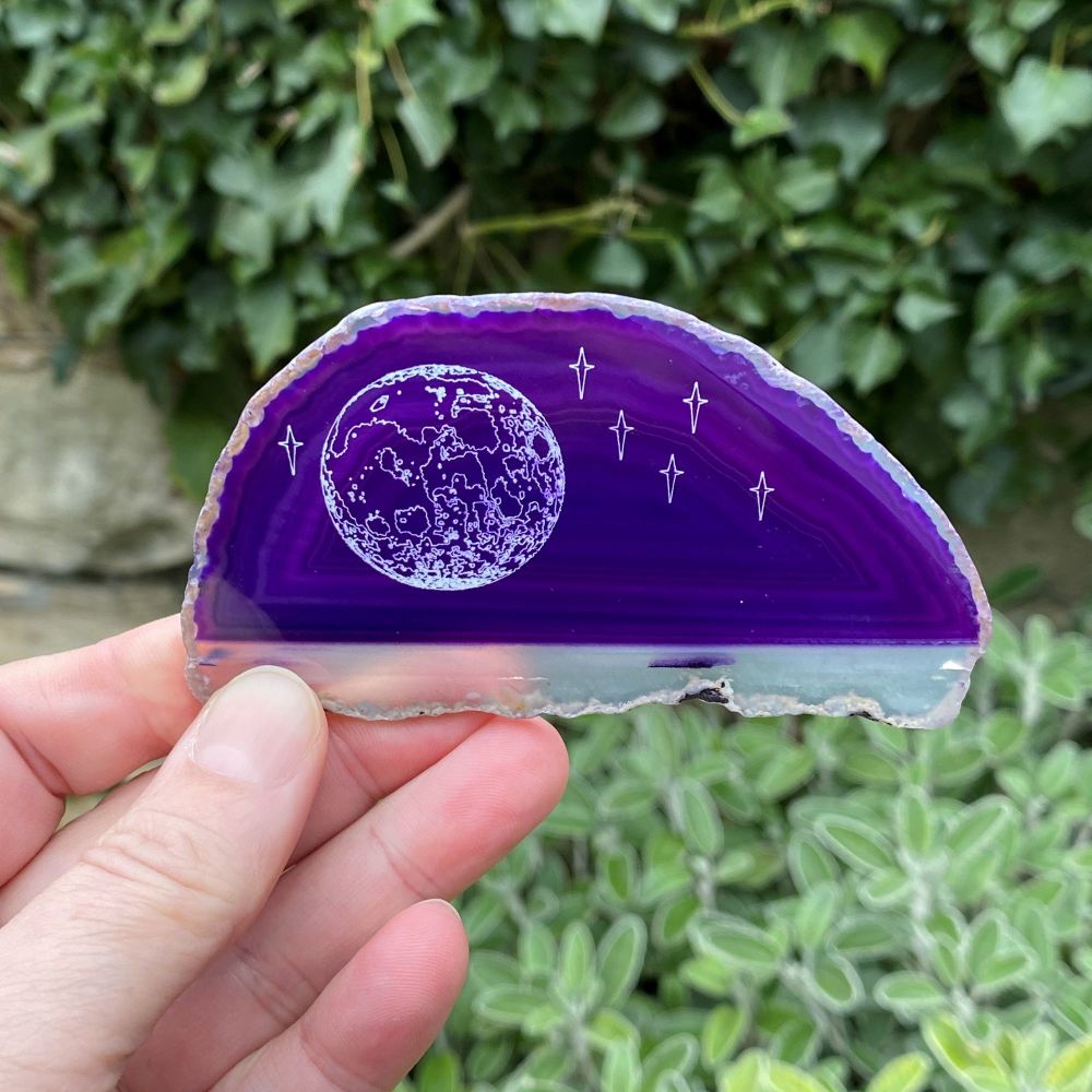Agate Slice with Moon Design ~ Purple F41