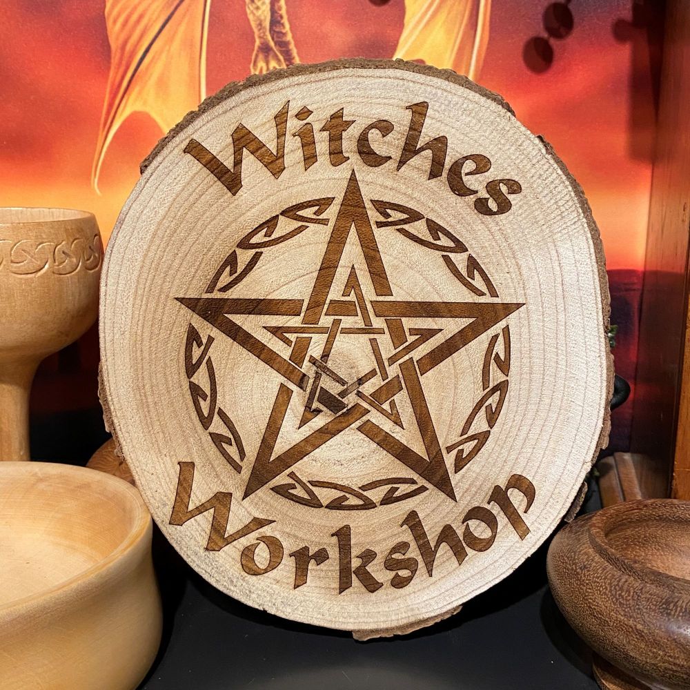 Witches Workshop Pentagram on a Wooden Log Slice ~ SALE
