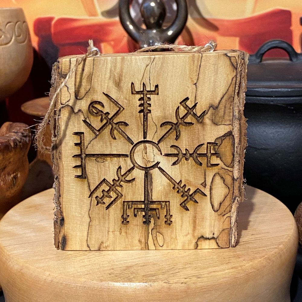 Viking Compass Spalted Yew Wood Hanging Slice ~ #21