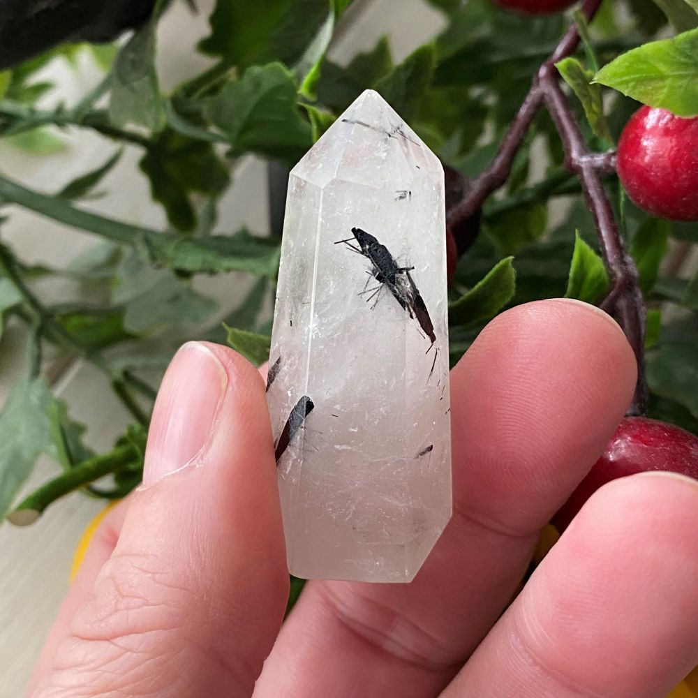 Black Tourmaline Quartz Crystal Point #A3