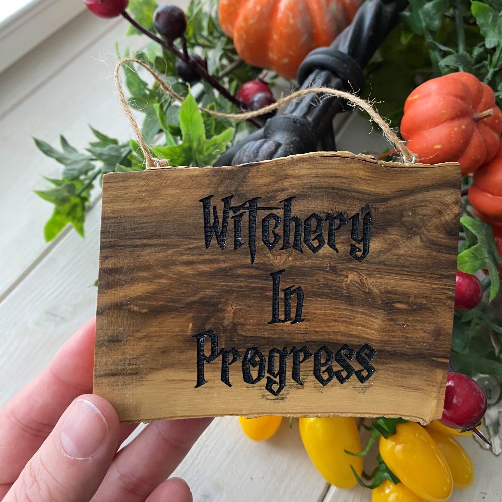 Witchery in Progress Hanging Wooden Slice