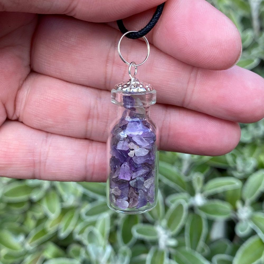 Crystal Chip Bottle Pendant ~ Amethyst (Empowerment and Protection)