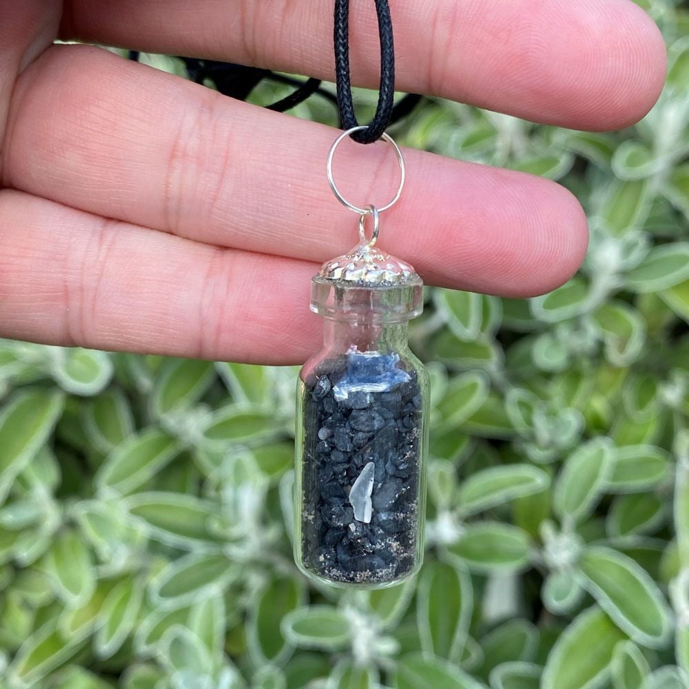 Crystal Chip Bottle Pendant ~ Black Tourmaline (Protection and Grounding)