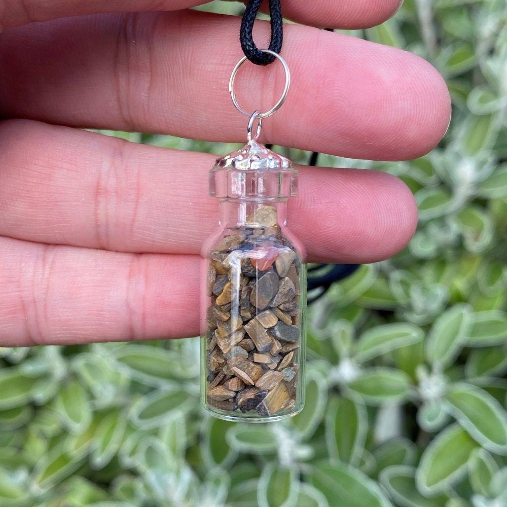 Crystal Chip Bottle Pendant ~ Tiger Eye (Strength and Empowerment)