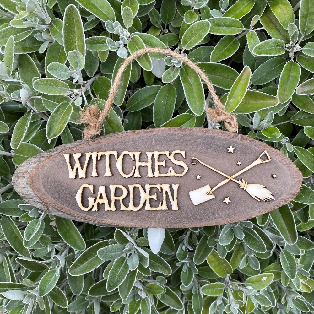 Witches Garden  Wooden Slice Sign