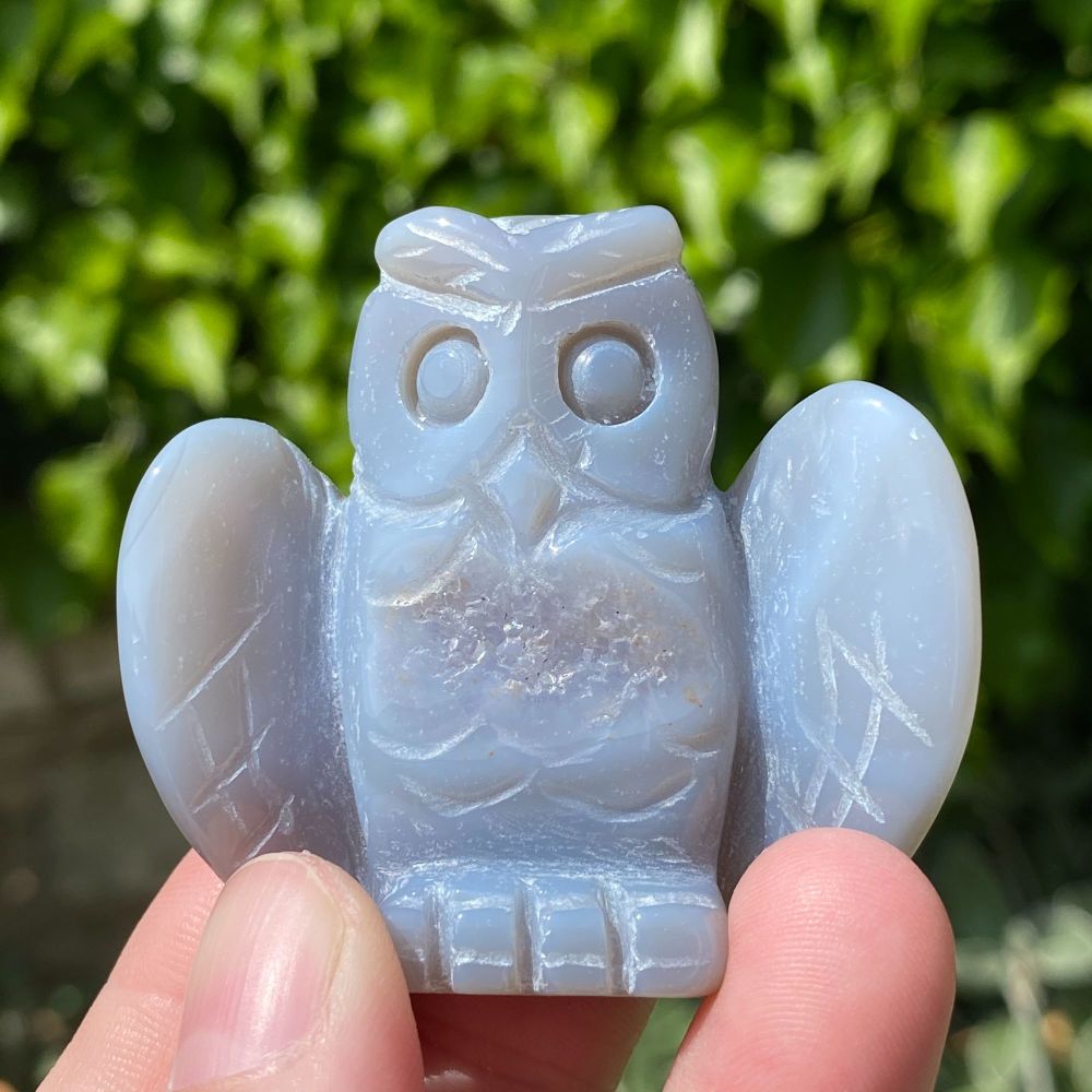Agate Carved Owl with Druze ~ #O1