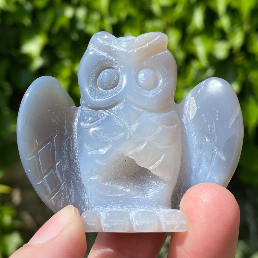 Agate Carved Owl with Druze ~ #O2