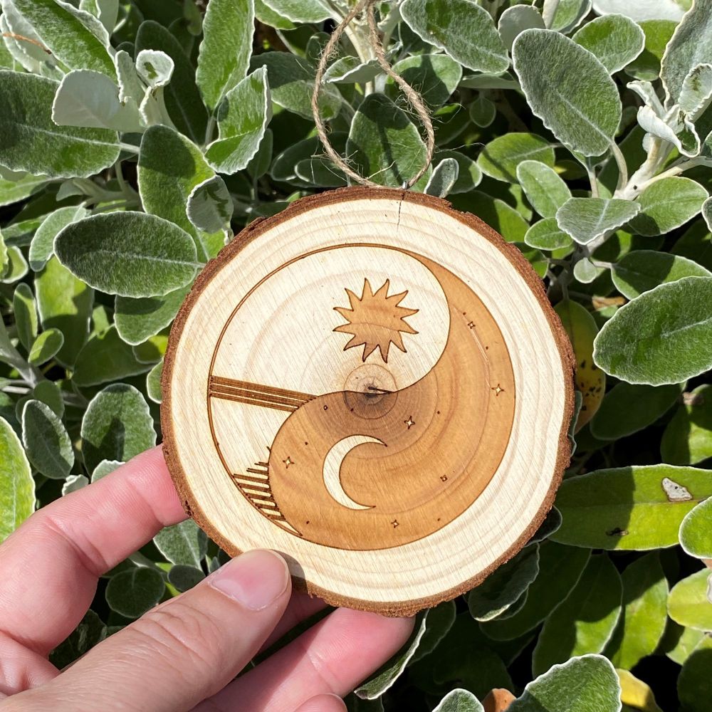 Sun and Moon Design on Hanging Wood Slice ~ #SM1