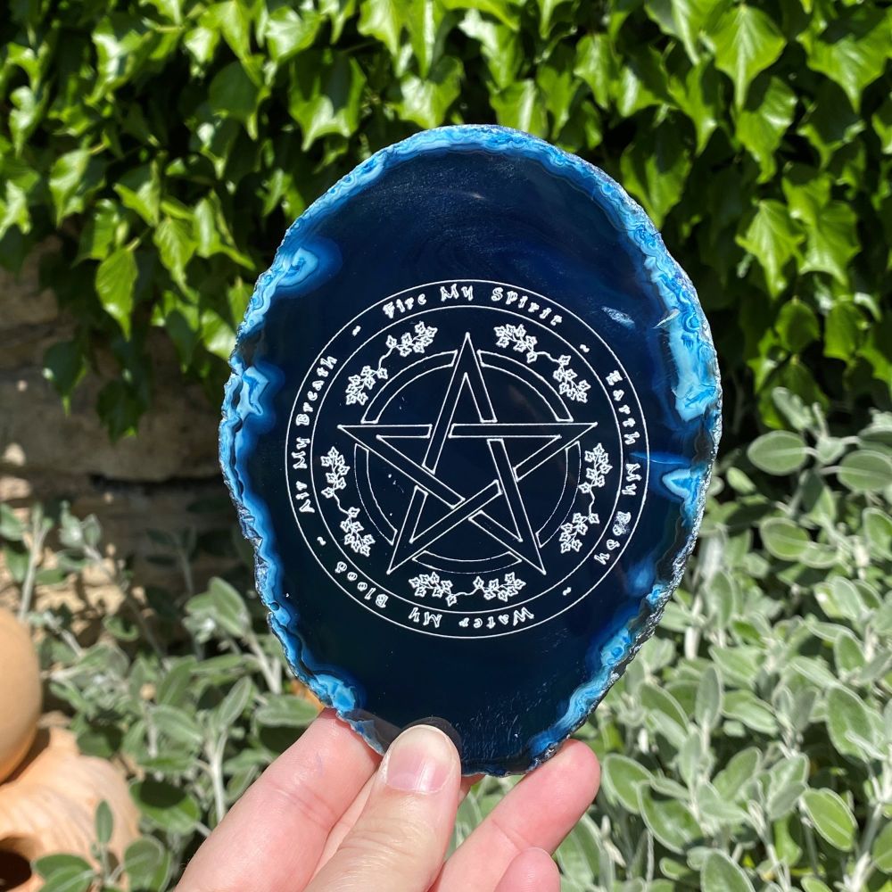 Agate Slice with Elements and Pentagram design ~  Blue #EP1