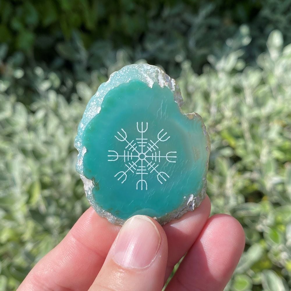 Agate Helm of Awe Viking Protection Amulet ~ Green #H10