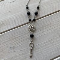 Goddess Pendant with Pentagram Charm and Black Beads
