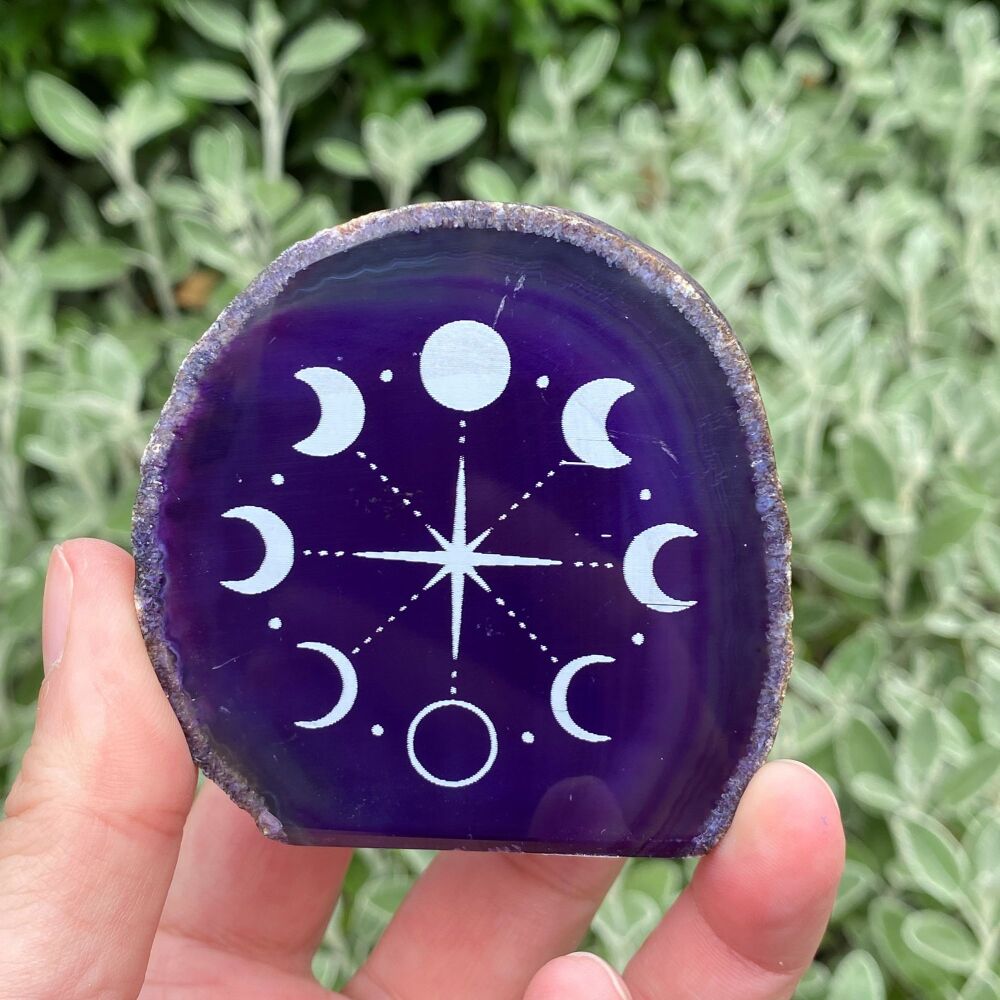 Agate Incense Stick Holder with Moon Phase design