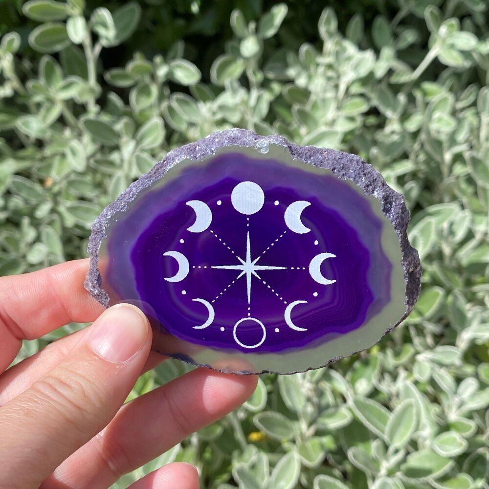 Agate Slice with Moon Phase Design ~ Purple ~ #B22