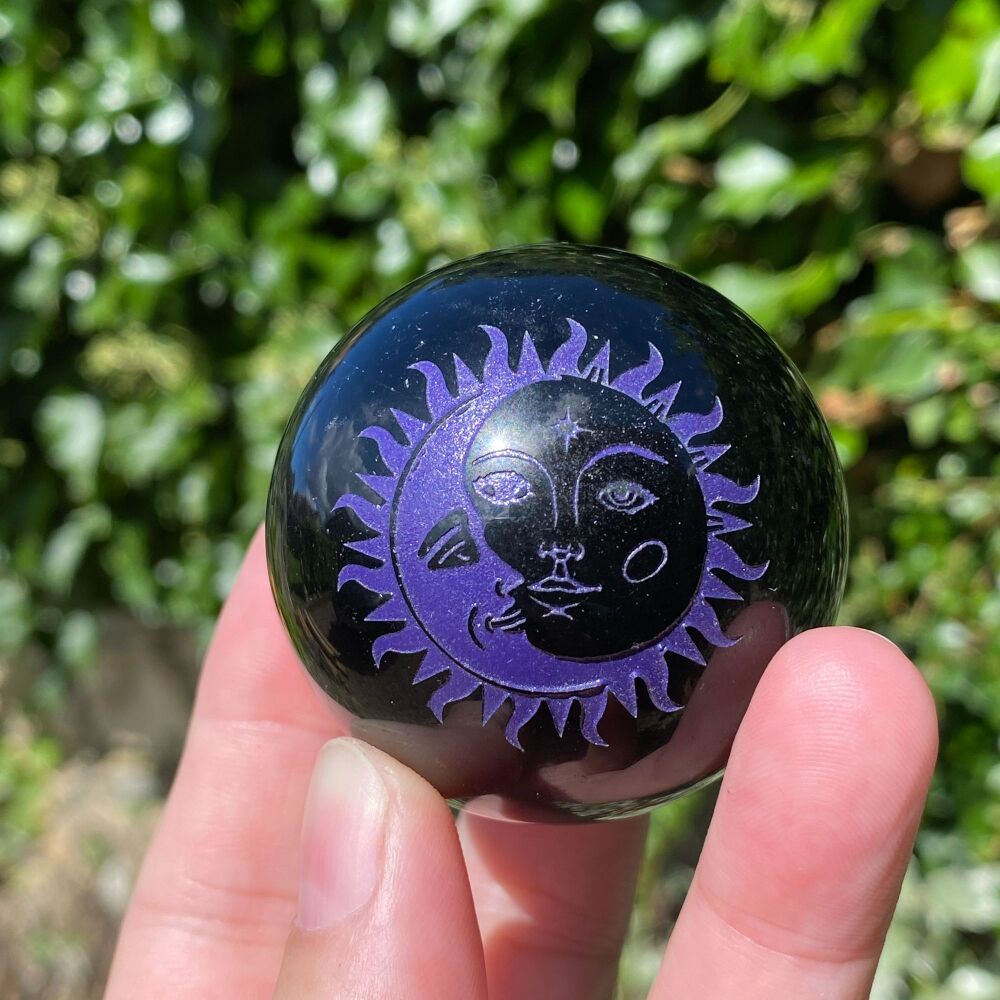 Black Obsidian Sphere with Sun and Moon for Balance Design ~ #1